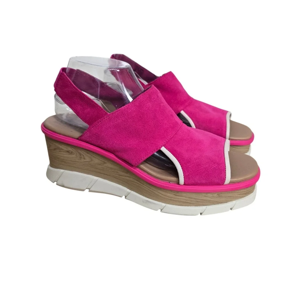 Sorel Cameron Flatform Sandals Pink Suede Wedge Slingback NL4682-650 Womens 11